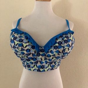 Figleaves Blue Longline Bikini Top 36F